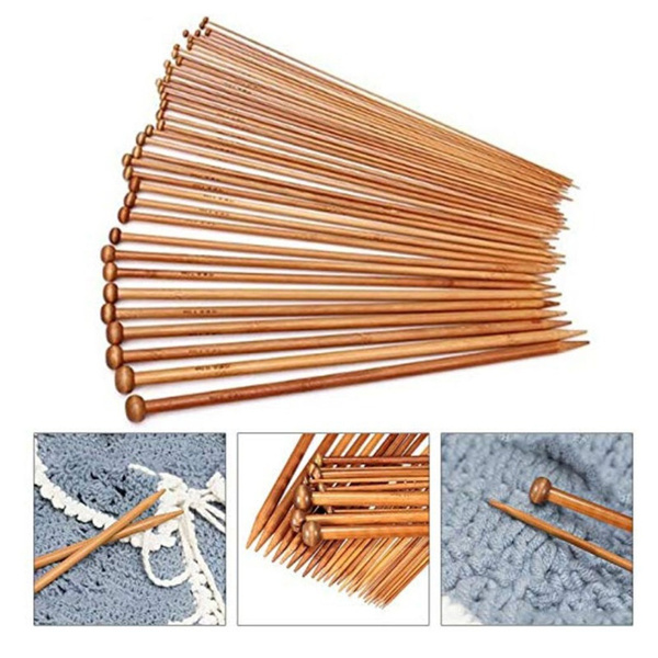 36pcs/set 18 Sizes Bamboo Wood Single Pointed Crochet Knitting Needles DIY  Crafts Knitting Tools